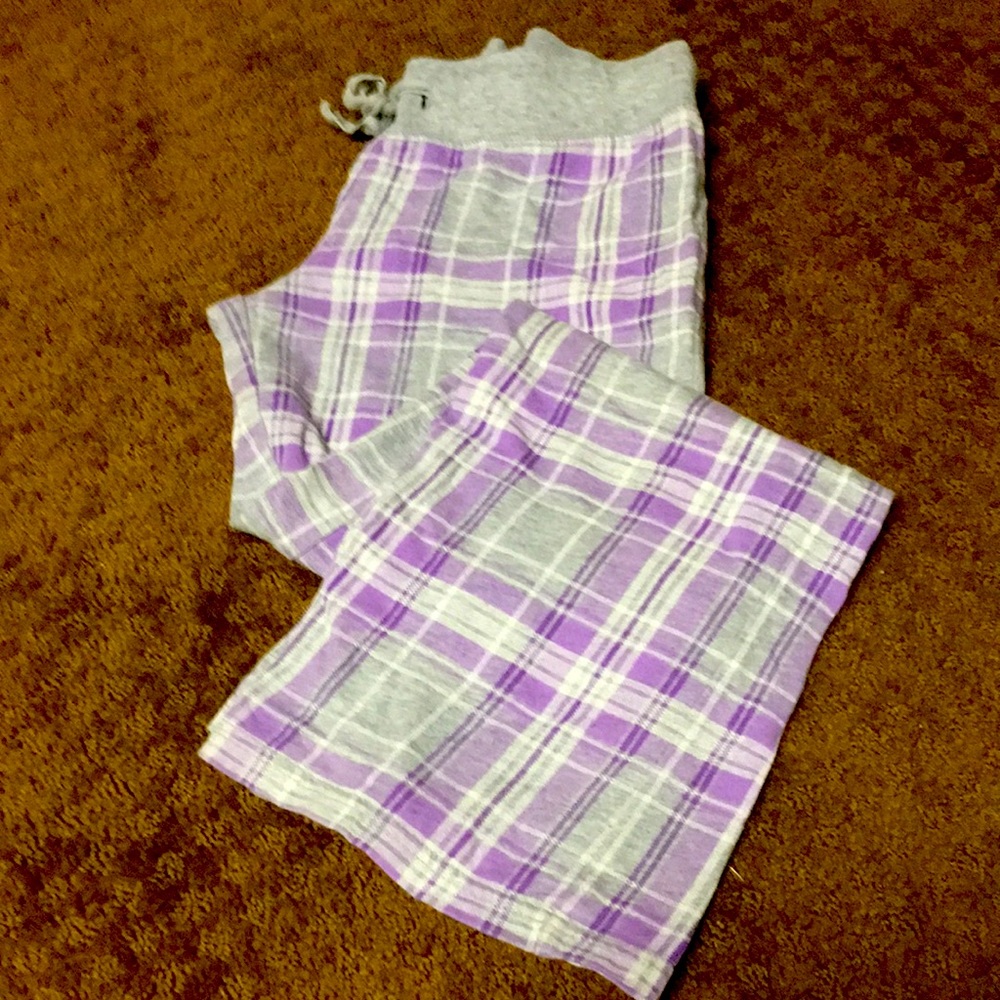 flannel plaid pants size 7 girls purple & gray